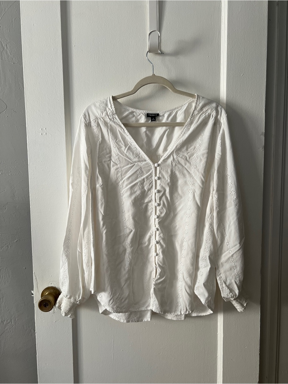 torrid White Eyelet V-Neck Button Blouse